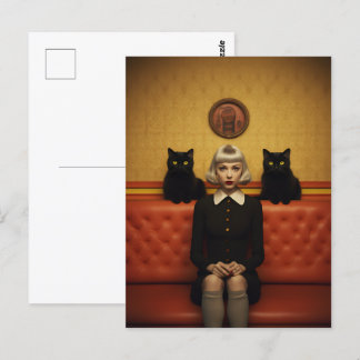 Rotzunge mit schwarzen Katzen Postkarte