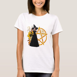 Rotzunge mit Sonnenblumen und Golden Pentagram T - T-Shirt