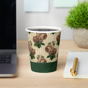 Rotzunge Rose Floral   Vintage Creme Rosa und Grün Pappbecher