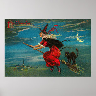 Rotzunge Schwarze Katze Crescent Moon Poster