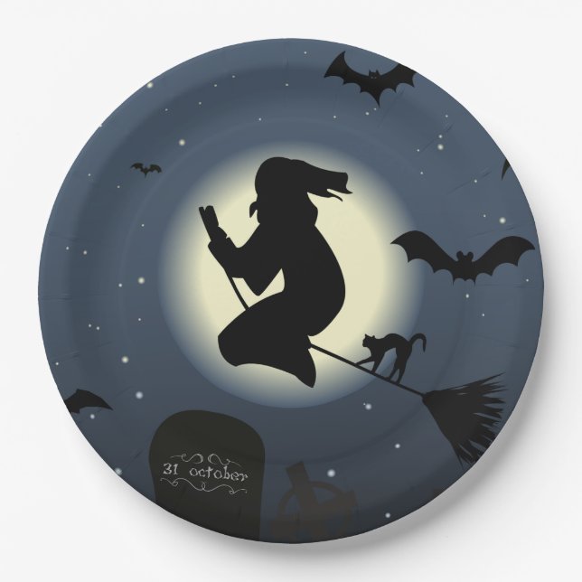 Rotzunge, Schwarze Katze und Fledermäuse Pappteller (Vorderseite)