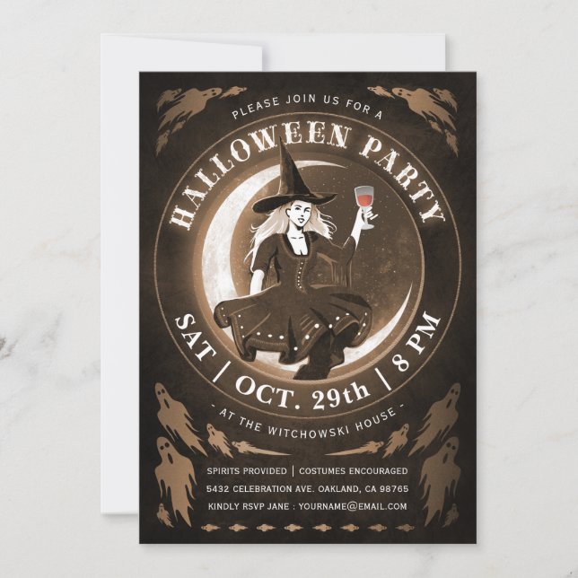 Rotzunge und MondHalloween Einladungen | Amber (Vorderseite)