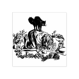 Rotzunge und Schwarze Katze Halloween-Briefmarke Gummistempel