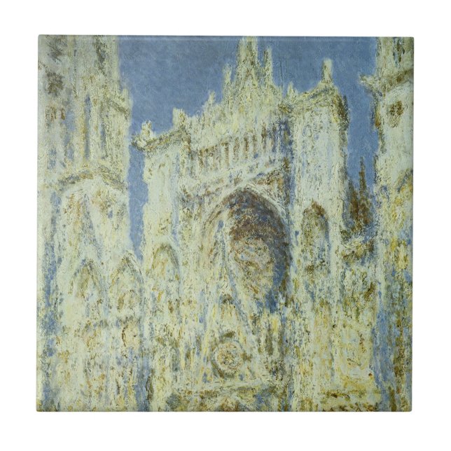 Rouen Cathedral West Facade Sunlight, Claude Monet Fliese (Vorderseite)