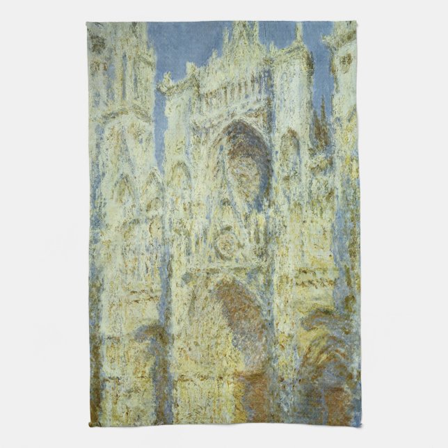 Rouen Cathedral West Facade Sunlight, Claude Monet Geschirrtuch (Vertikal)