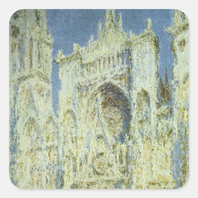 Rouen Cathedral West Facade Sunlight, Claude Monet Quadratischer Aufkleber (Vorderseite)