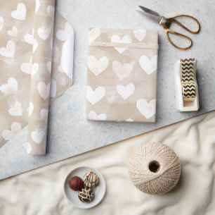 Rouge Cream Weiße Herzen Geburtstag Geschenkpapier
