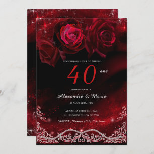 Rouge et Noir 40e Anniversaire de Mariage Einladung