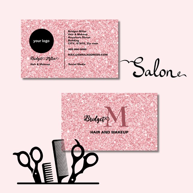 Rouge Glitter Haar Make-up Monogramm Logo Visitenkarte (Von Creator hochgeladen)