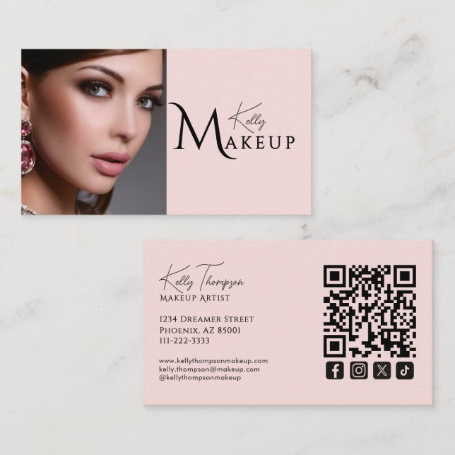 Rouge-Make-up-Artist-QR-Code-Social-Icon Visitenkarte (Vorne/Hinten)