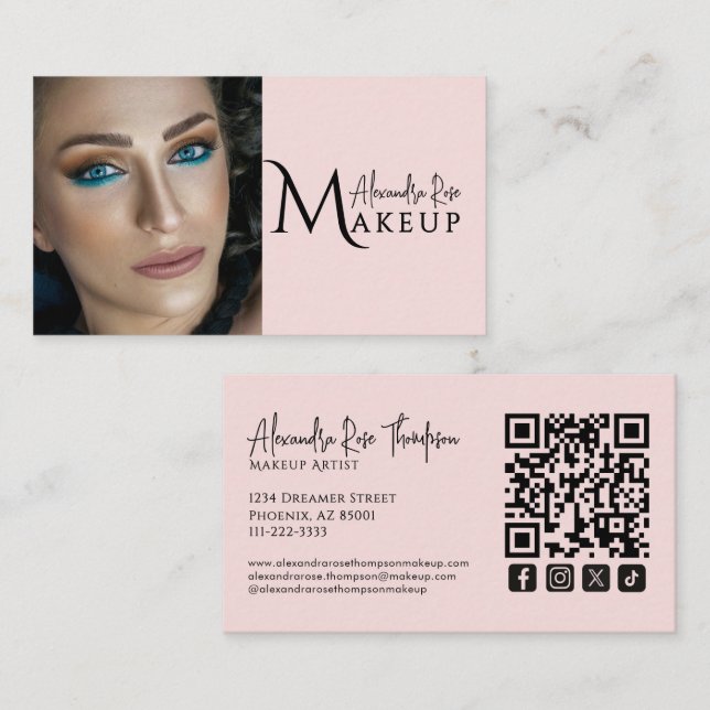Rouge Makeup-Artist QR-Code Social Icon Visitenkarte (Vorne/Hinten)