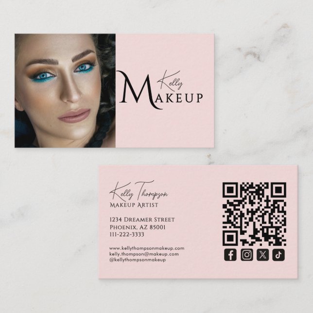 Rouge Makeup-Artist QR-Code Social Icon Visitenkarte (Vorne/Hinten)
