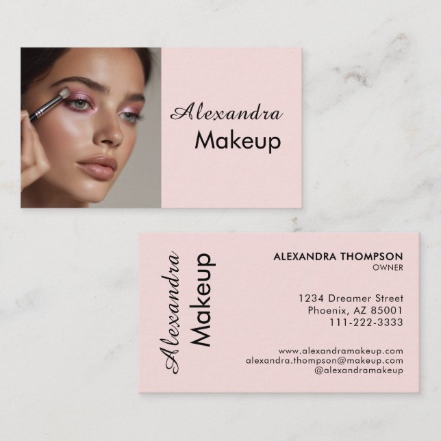 Rouge Pink Schwarzes Skript Foto Makeup  Visitenkarte (Vorne/Hinten)