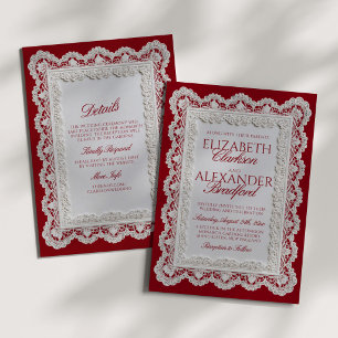 Rouge Red Old Money Spitze Hochzeit + Details Einladung