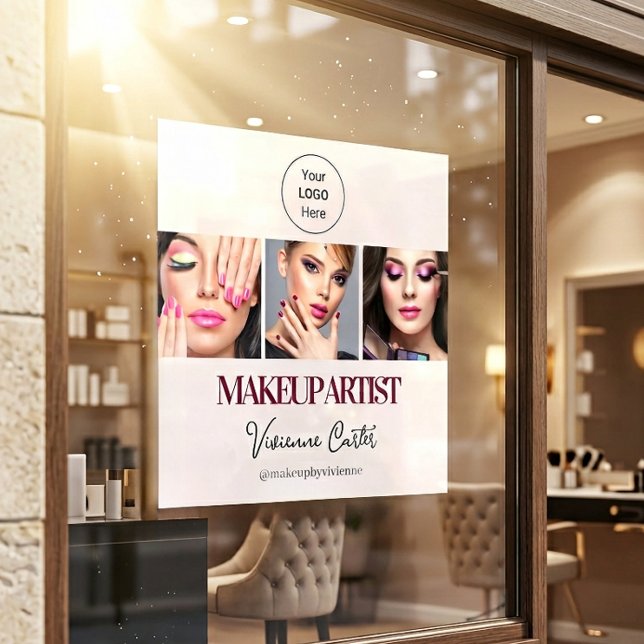 Rouge-Schrift-Logo Foto Make-up Studio Fensteraufkleber (Blush Pink Script Logo Photo Makeup Studio Window Cling)