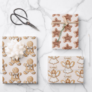 Rougecreme-Gingerbrot-Sterne Engel Weihnachten Geschenkpapier Set