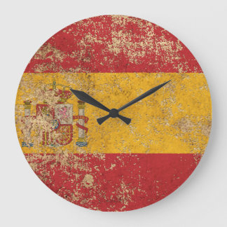 Rough Aged Vintage Spanish Flag Große Wanduhr