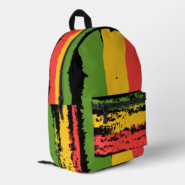 Rough and Rugged Rasta Stripe Cut and Sew Bag Bedruckter Rucksack (Rückseitige Ecke links)