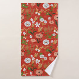 Rough Bamboo Floral Butterfly Kleeblatts in Red Badehandtuch