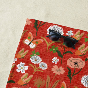 Rough Bamboo Floral Butterfly Kleeblatts in Red Strandtuch