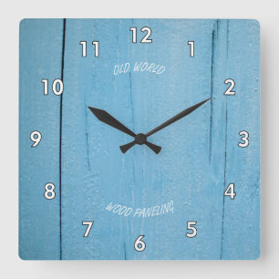 Rough Blue Painted Wood Paneling Quadratische Wanduhr