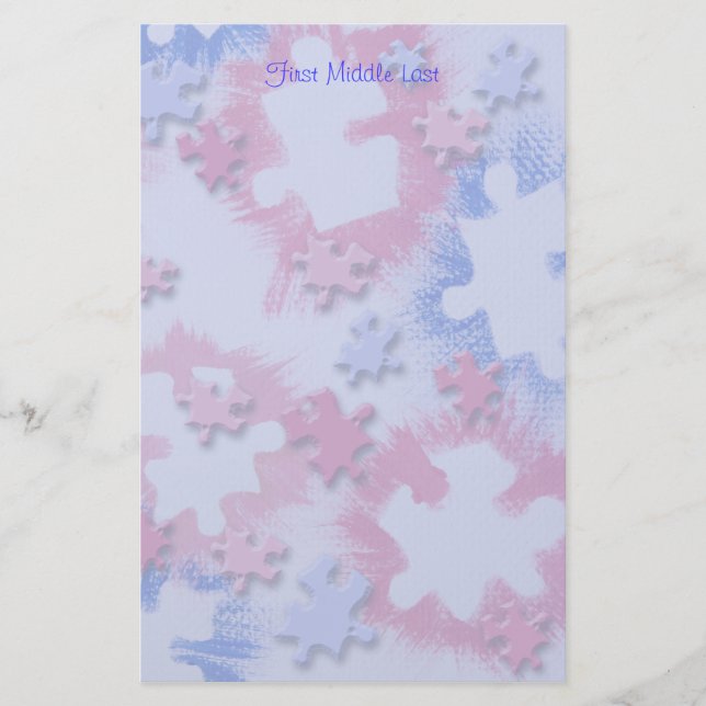 Rough Brushed Pink Blue Puzzleteile Personalisiert Briefpapier (Vorderseite)