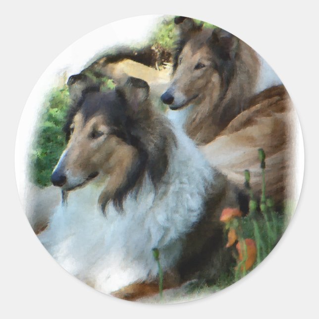 Rough Collie Art Gaben Runder Aufkleber (Vorderseite)