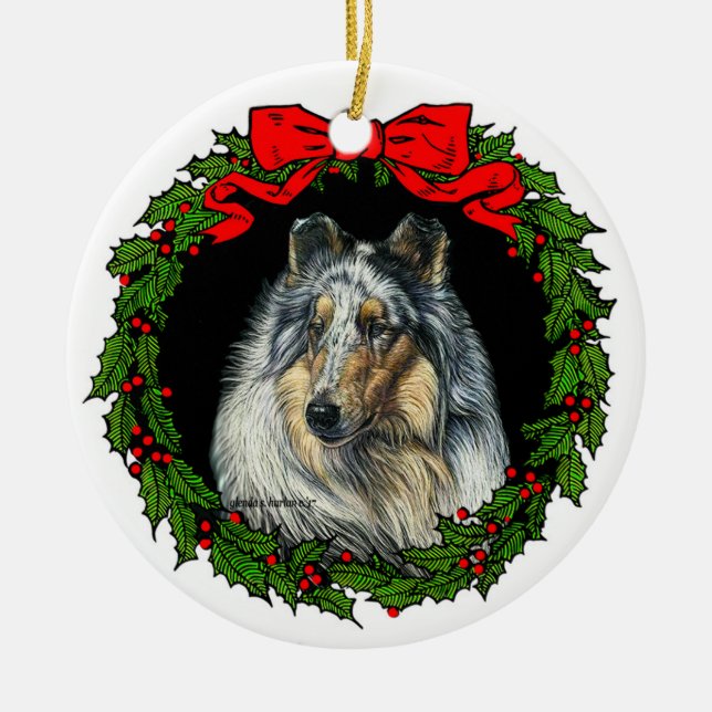 Rough Collie Art von Glenda S. Harlan Keramik Ornament (Vorne)