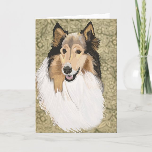 Rough Collie auf braunem, blumigen Hintergrund  Karte (Vorderseite)