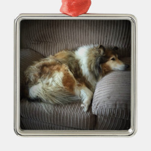 Rough Collie auf dem Sessel Ornament Aus Metall