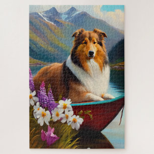 Rough Collie auf einem Paddel: Ein landschaftliche Puzzle