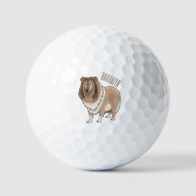 Rough Collie Cartoon Illustration Golfball (Vorderseite)