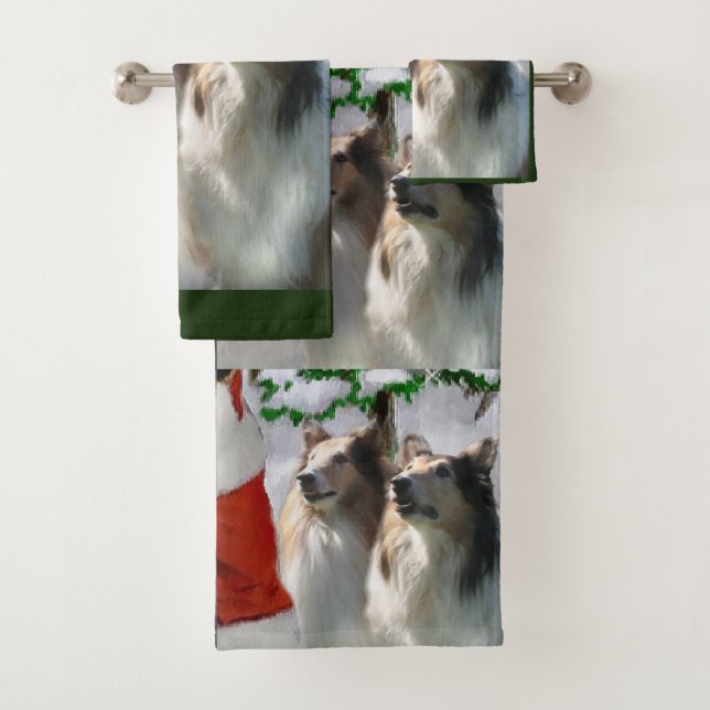Rough Collie Christmas Badhandtuch Set (Insitu)