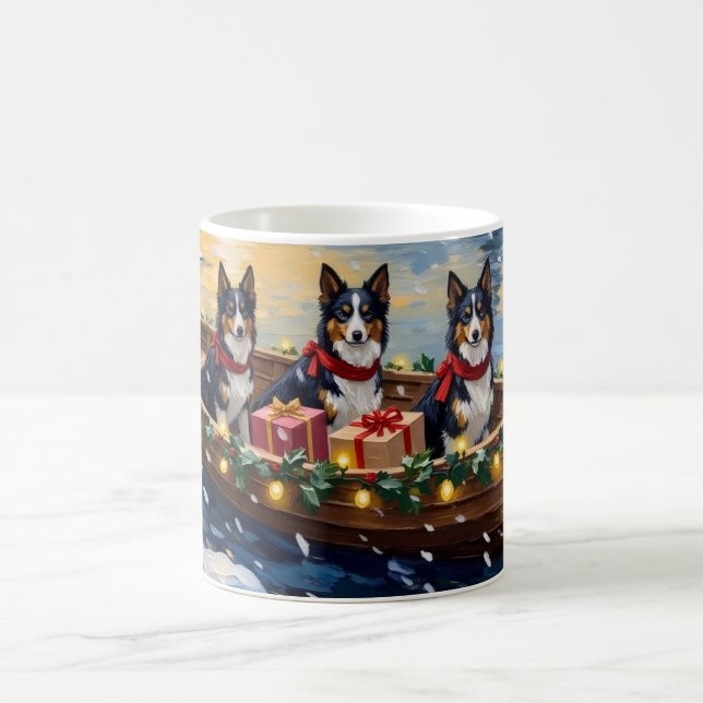Rough Collie Christmas Boat Holiday Kaffeetasse (Mittel)
