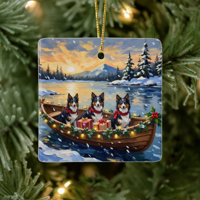 Rough Collie Christmas Boat Holiday Keramikornament (Baum)