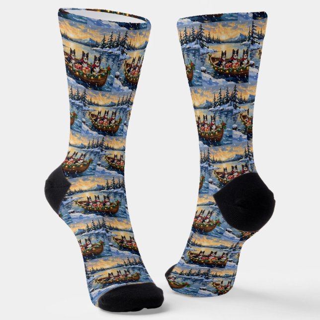 Rough Collie Christmas Boat Holiday Socken (Gewinkelt)