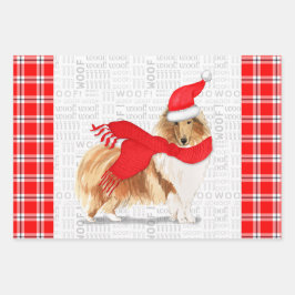 Rough Collie Christmas Dog und Red Holiday Kariert Geschenkpapier Set