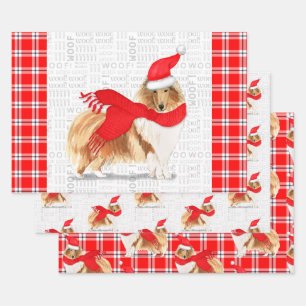 Rough Collie Christmas Dog und Red Holiday Kariert Geschenkpapier Set