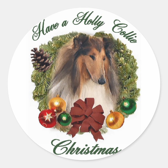 Rough Collie Christmas Geschenke Runder Aufkleber (Vorderseite)