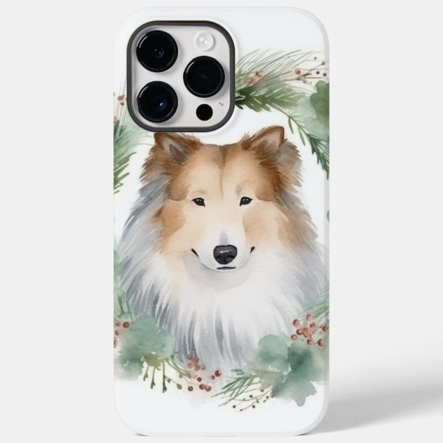 Rough Collie Christmas Wreath Case-Mate iPhone Hülle (Rückseite)