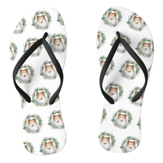 Rough Collie Christmas Wreath Flip Flops (Fußbett)