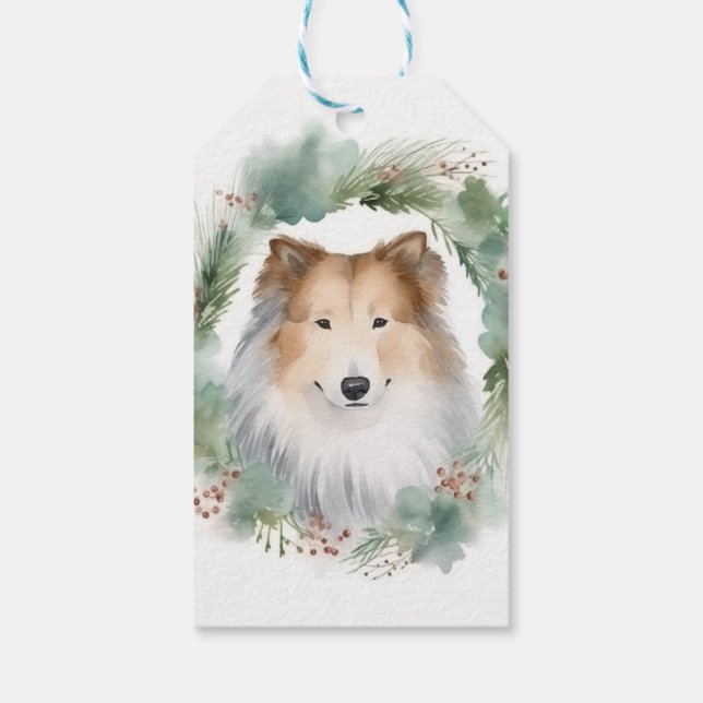 Rough Collie Christmas Wreath Geschenkanhänger (Rückseite)