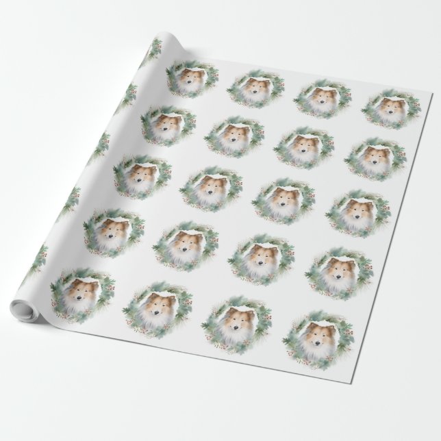 Rough Collie Christmas Wreath Geschenkpapier (Ungerollt)
