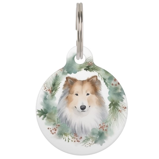Rough Collie Christmas Wreath Haustiermarke (Vorderseite)