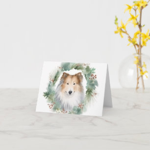 Rough Collie Christmas Wreath Karte