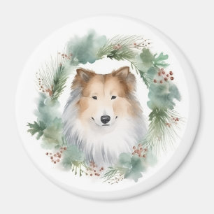 Rough Collie Christmas Wreath Magnet