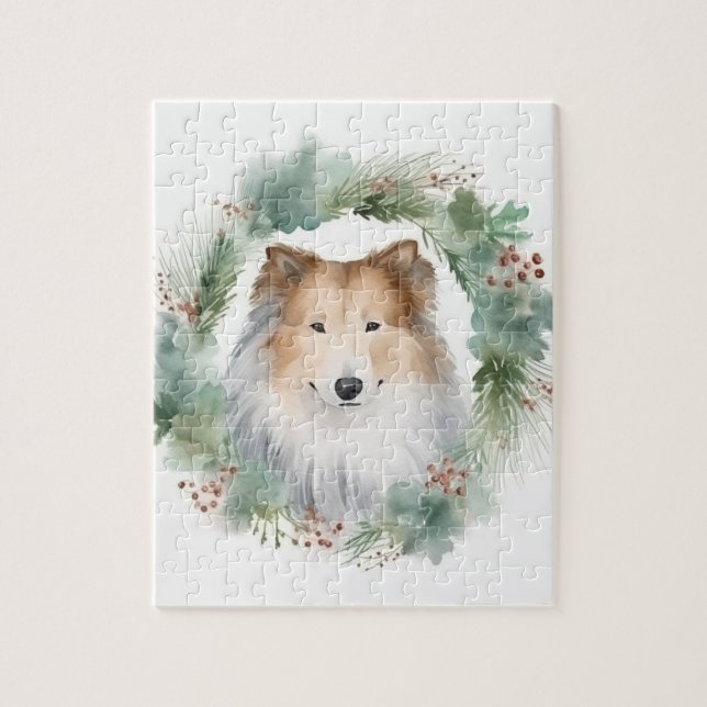 Rough Collie Christmas Wreath Puzzle (Vertikal)