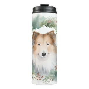 Rough Collie Christmas Wreath Thermosbecher