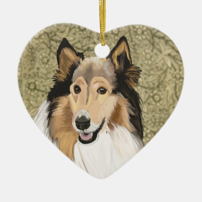 Rough Collie, Collie-Portrait, lang haarig Keramik Ornament (Vorne)
