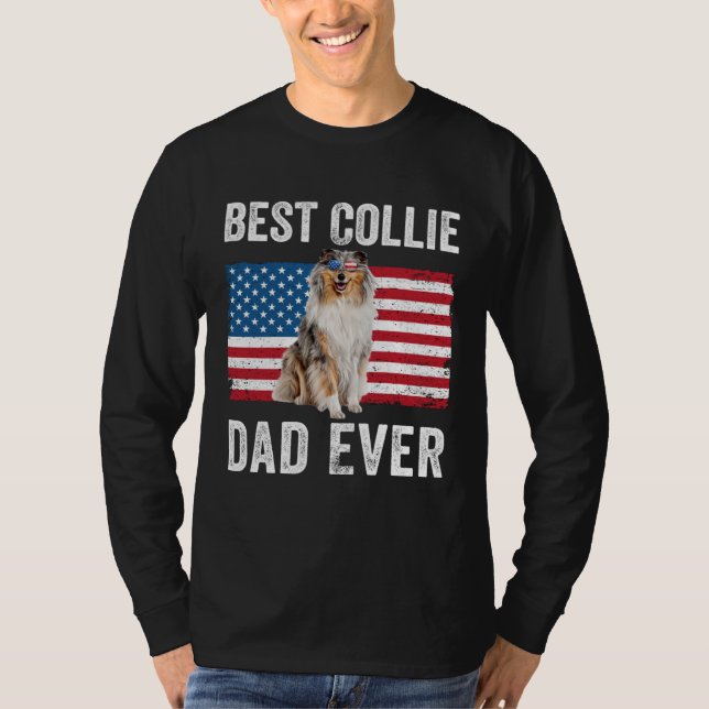 Rough Collie Dad American Flag Collie Dog  Owner T-Shirt (Vorderseite)